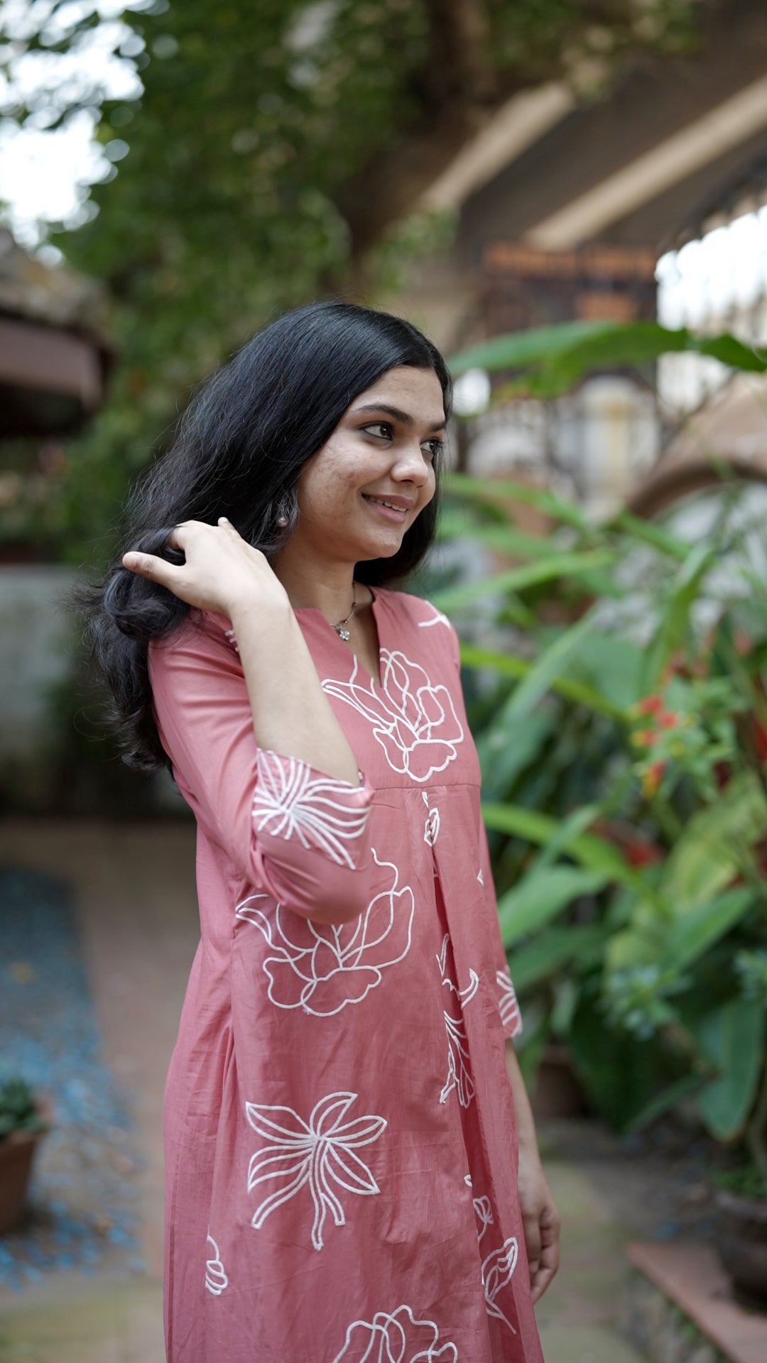 Pink Floral Mul Chanderi Kurthi [SF22]