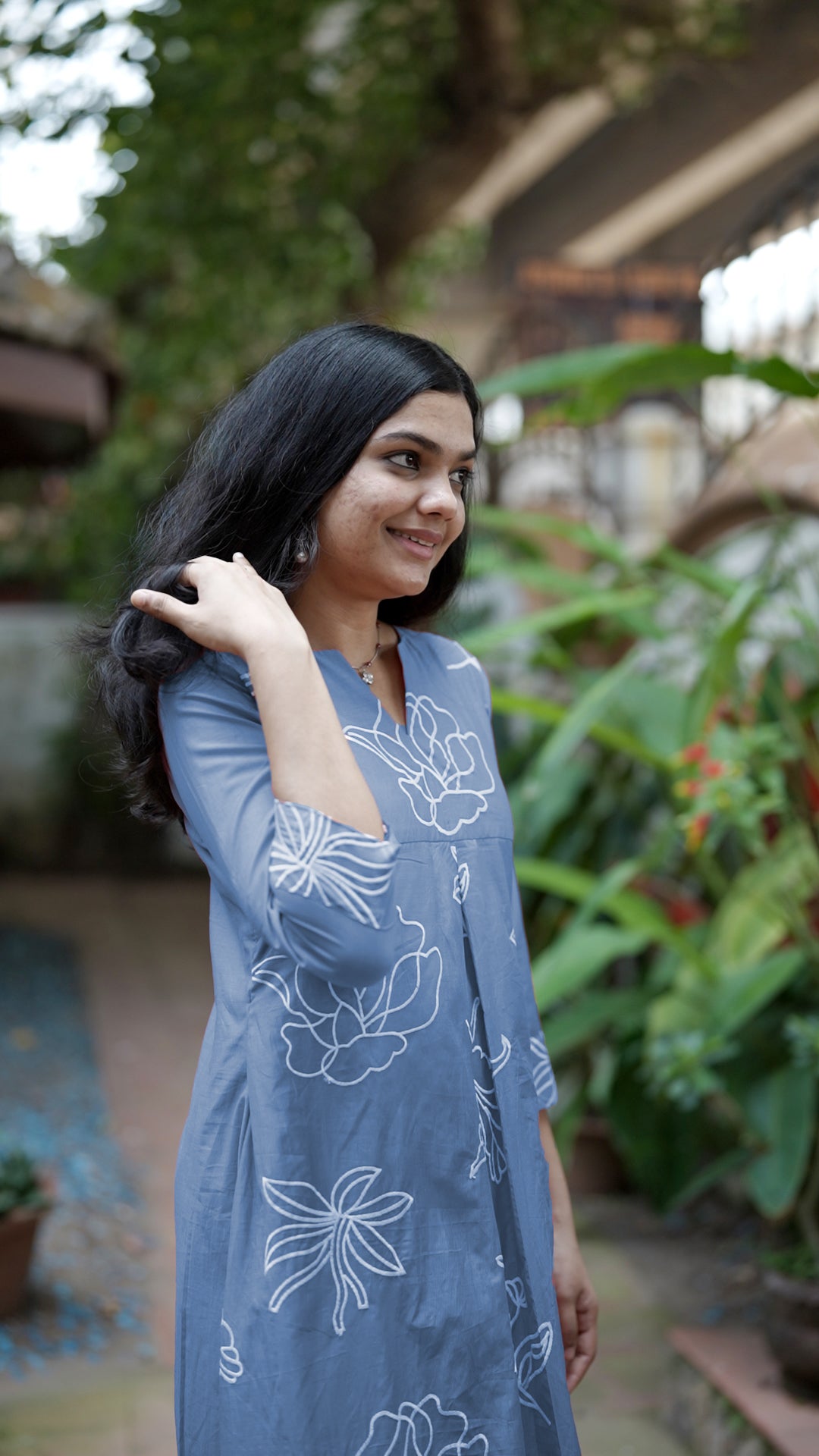 Blue Floral Mul Chanderi Palazzo