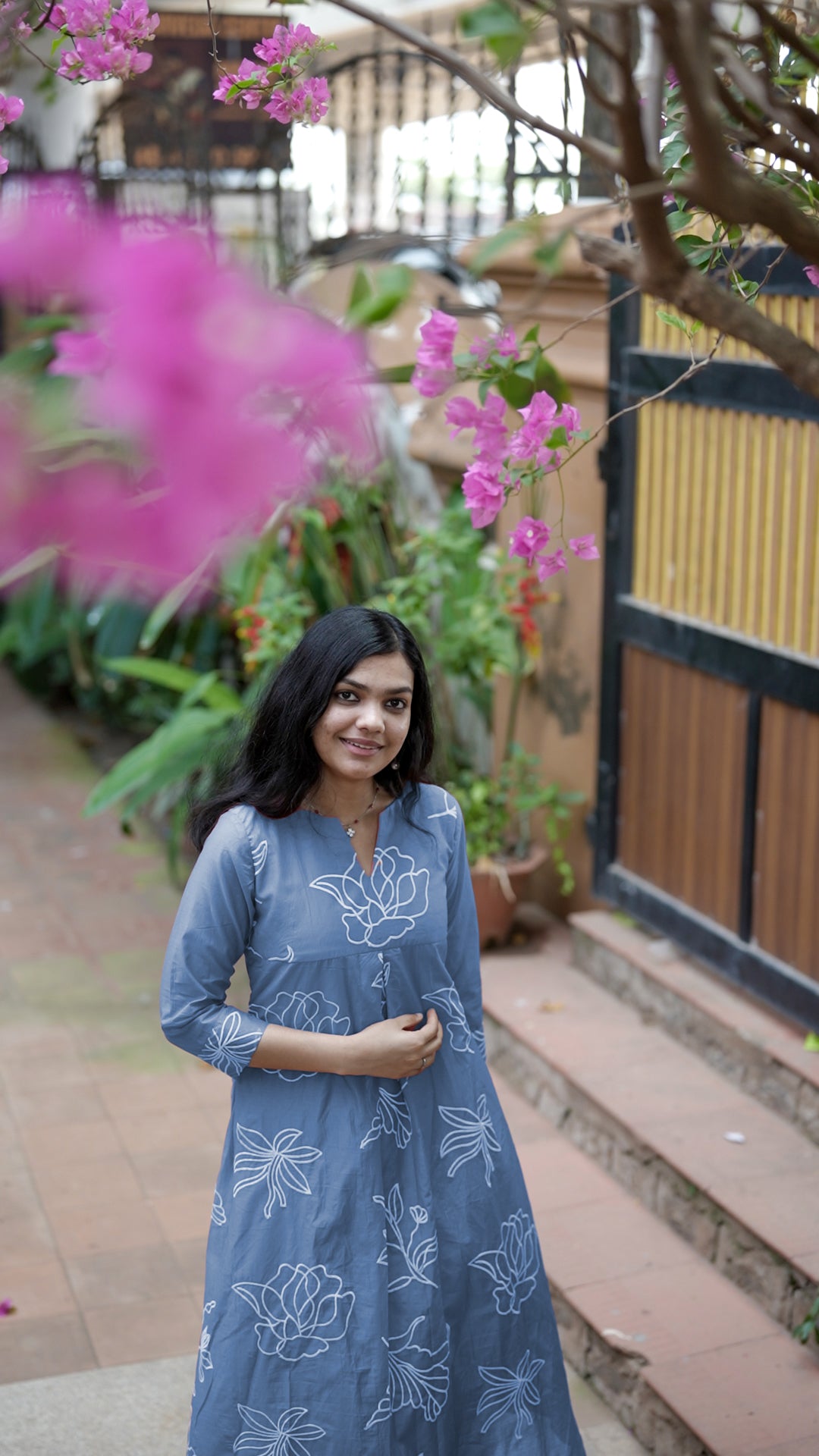 Blue Floral Mul Chanderi Palazzo