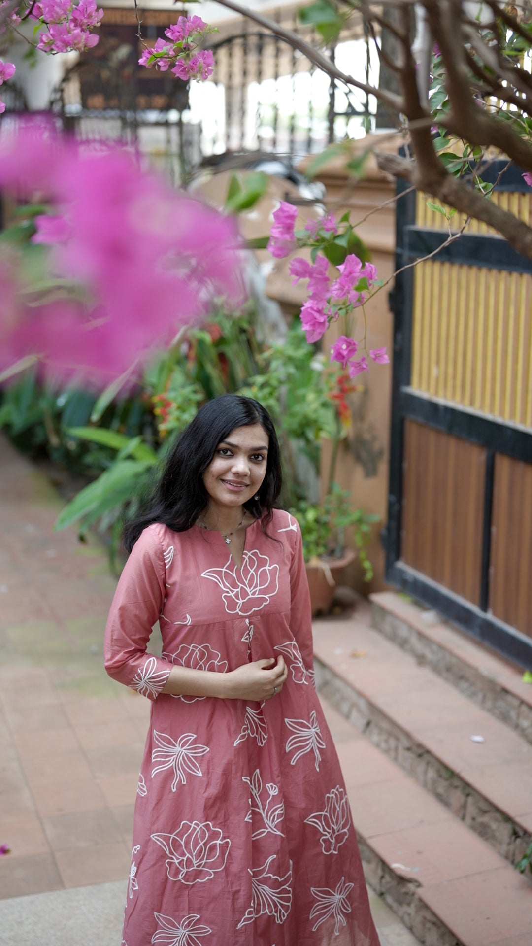 Pink Floral Mul Chanderi Kurthi [SF22]