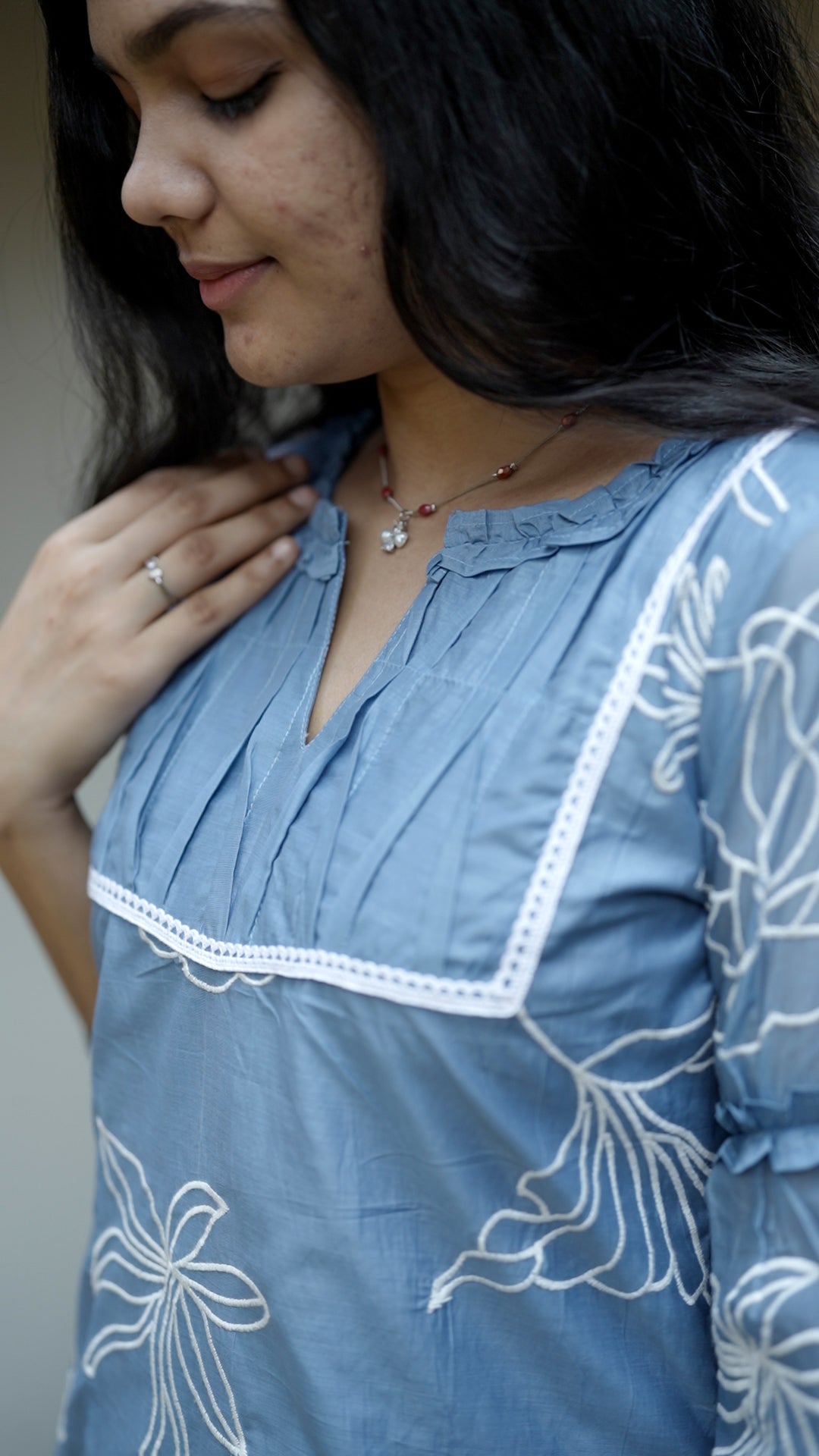 Blue Floral Mul Chanderi palazzo