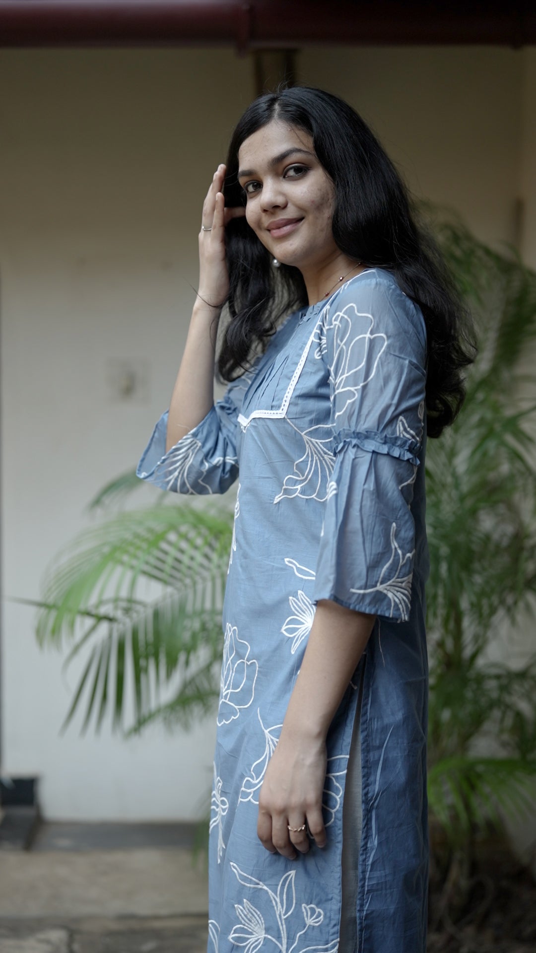 Blue Floral Mul Chanderi palazzo