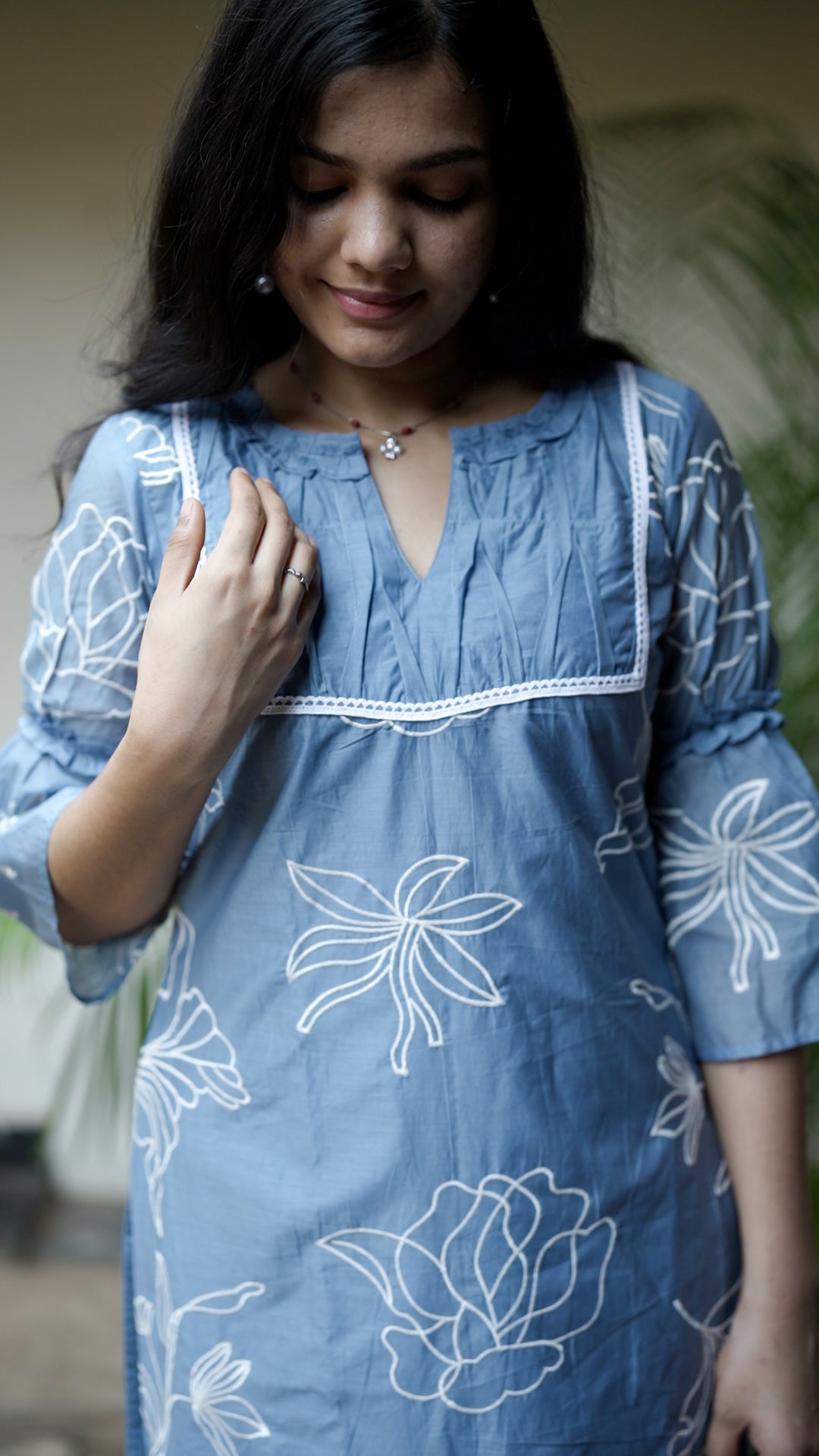 Blue Floral Mul Chanderi palazzo
