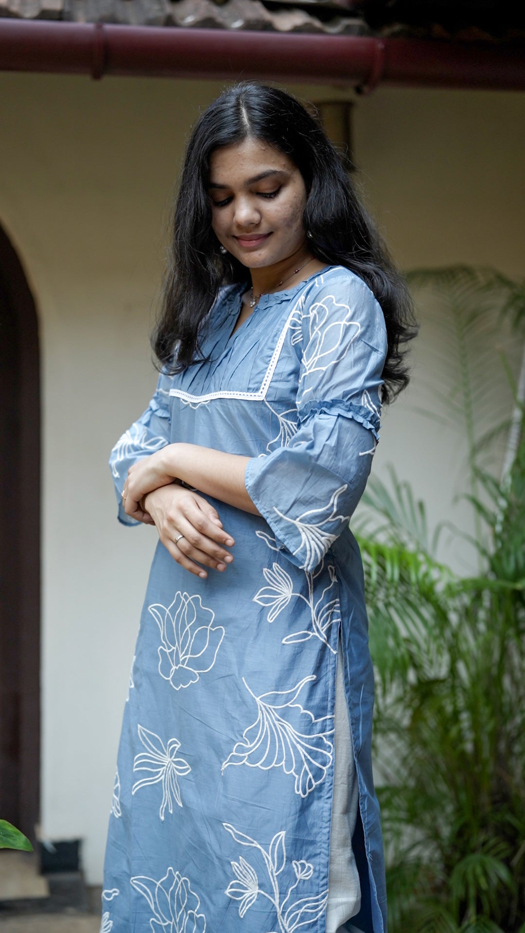 Blue Floral Mul Chanderi palazzo