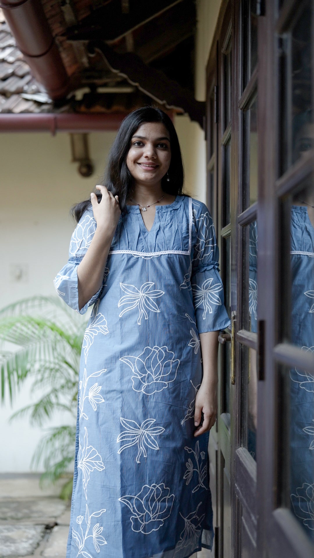 Blue Floral Mul Chanderi palazzo