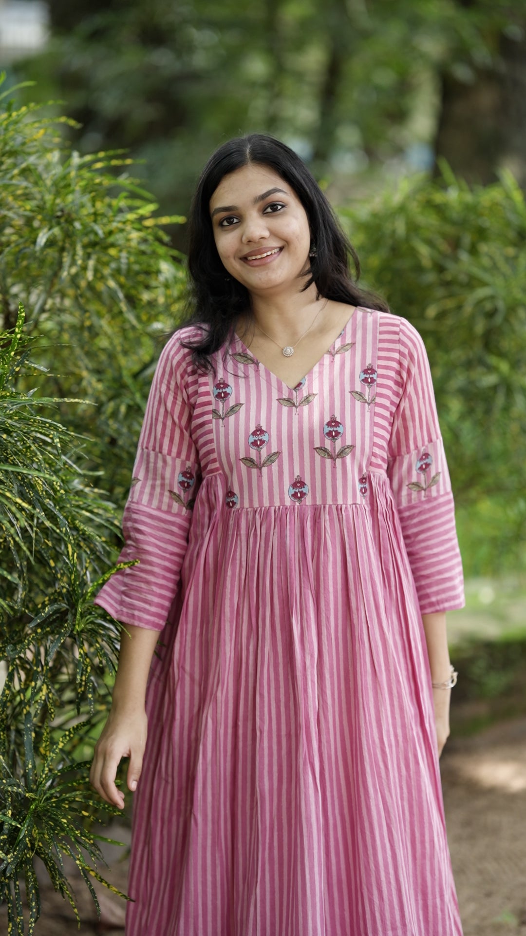 Premium Cotton Striped Kurthi with Floral work [ZD13]