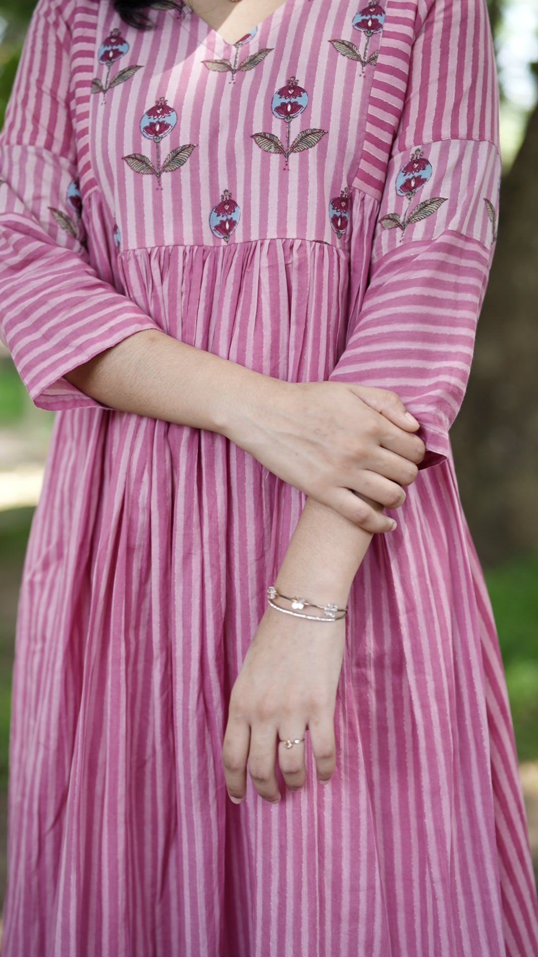 Premium Cotton Striped Kurthi with Floral work [ZD13]