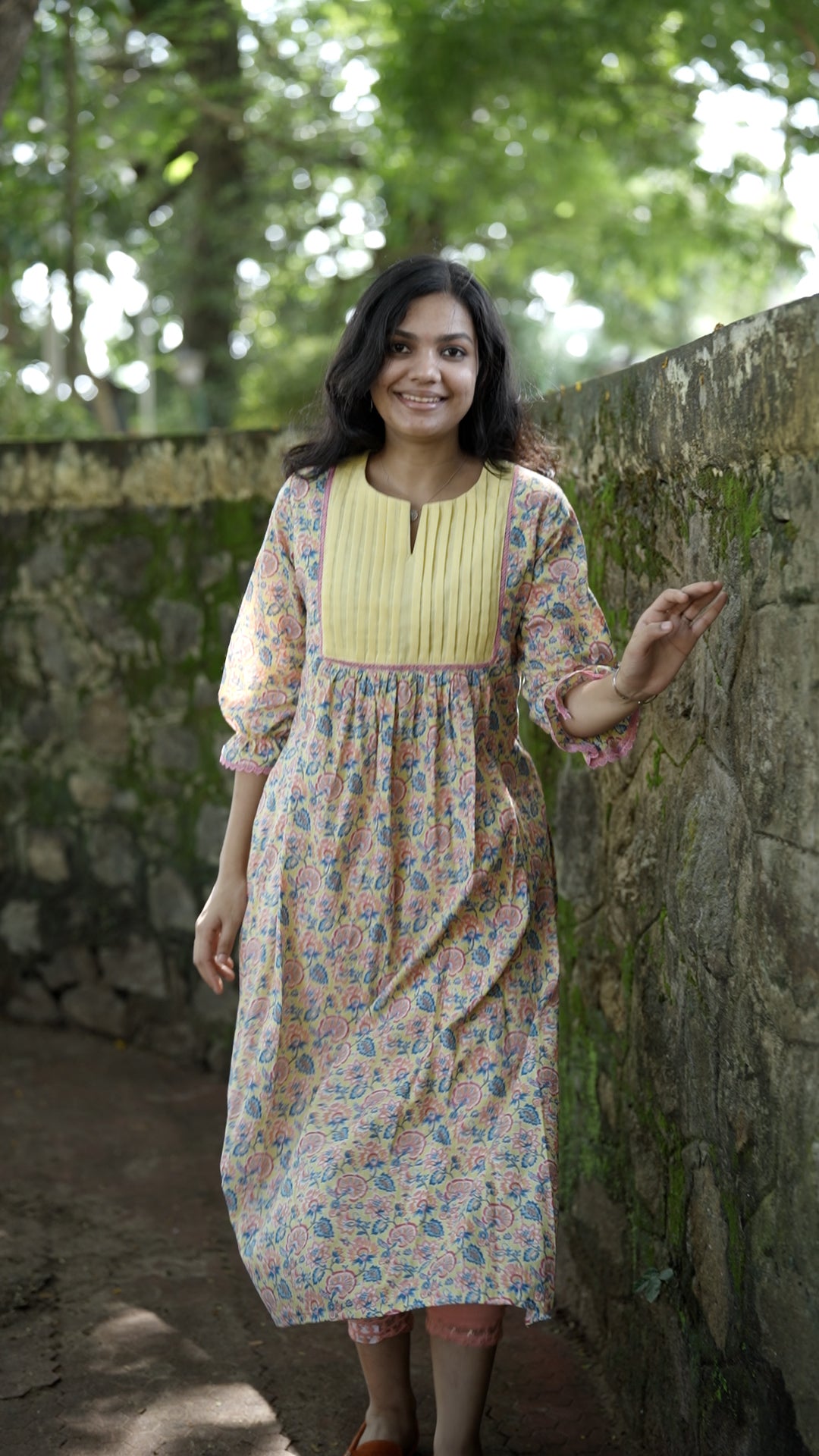 Premium Floral Printed Cotton Kurthi with Pleated Front Detailing [ZD16]