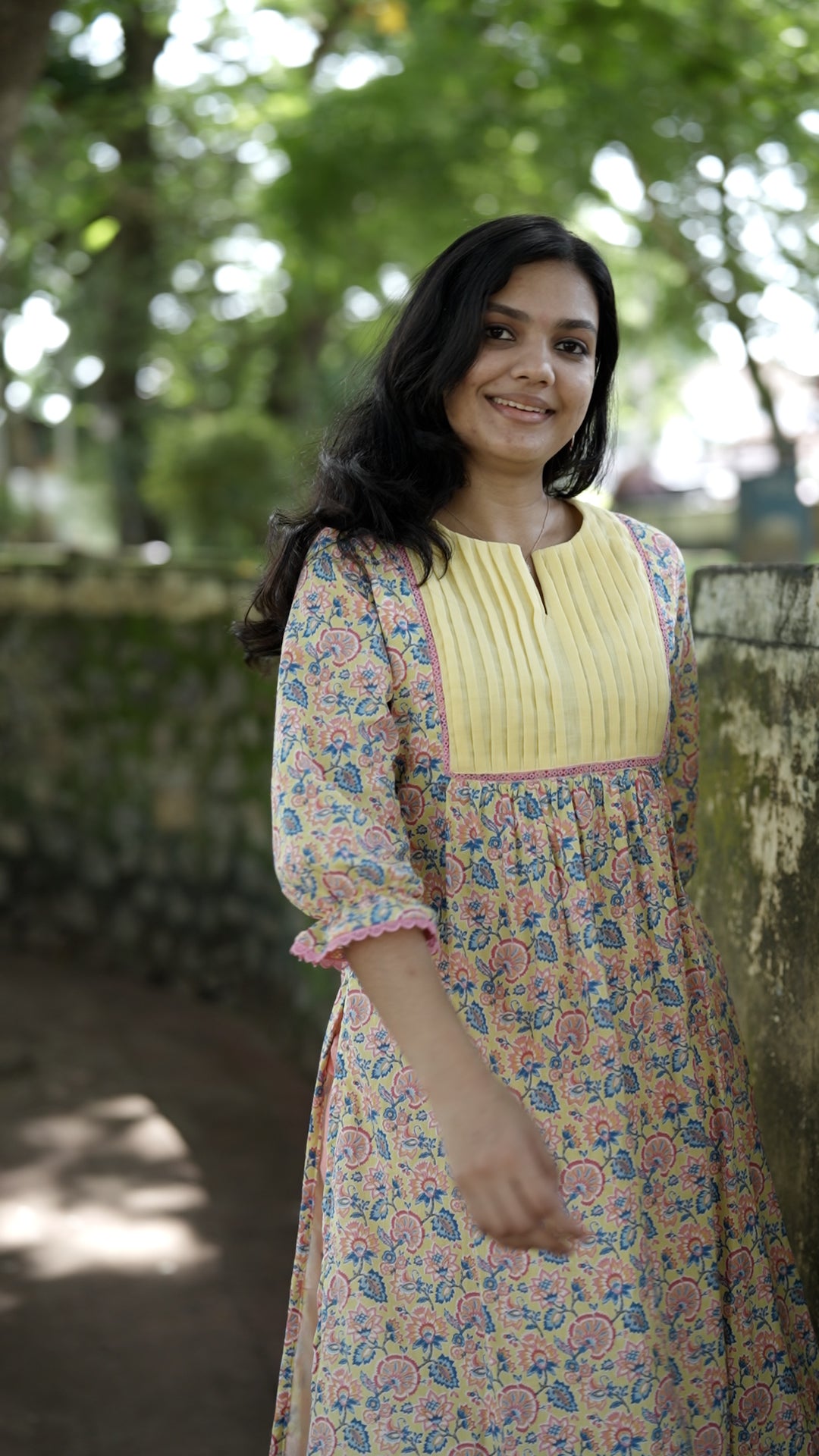 Premium Floral Printed Cotton Kurthi with Pleated Front Detailing [ZD16]