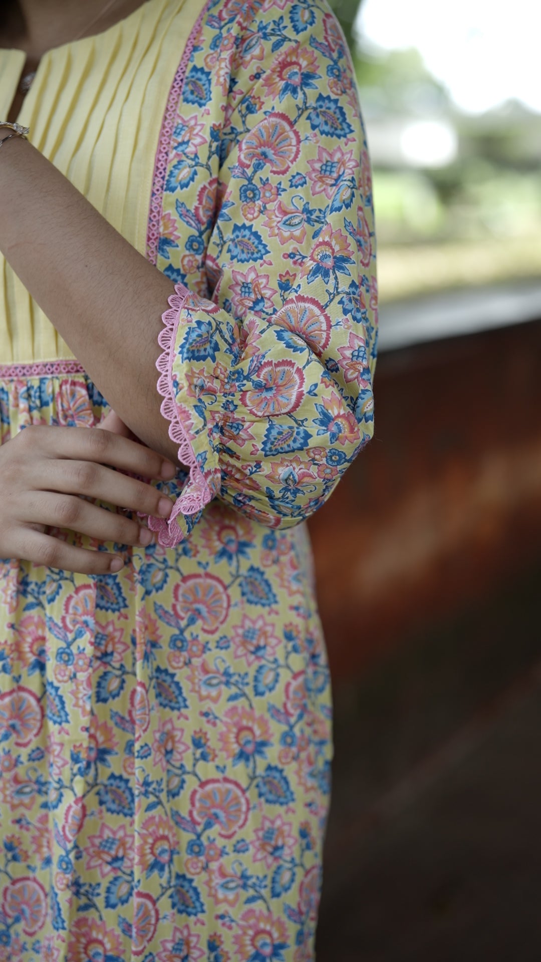 Premium Floral Printed Cotton Kurthi with Pleated Front Detailing [ZD16]