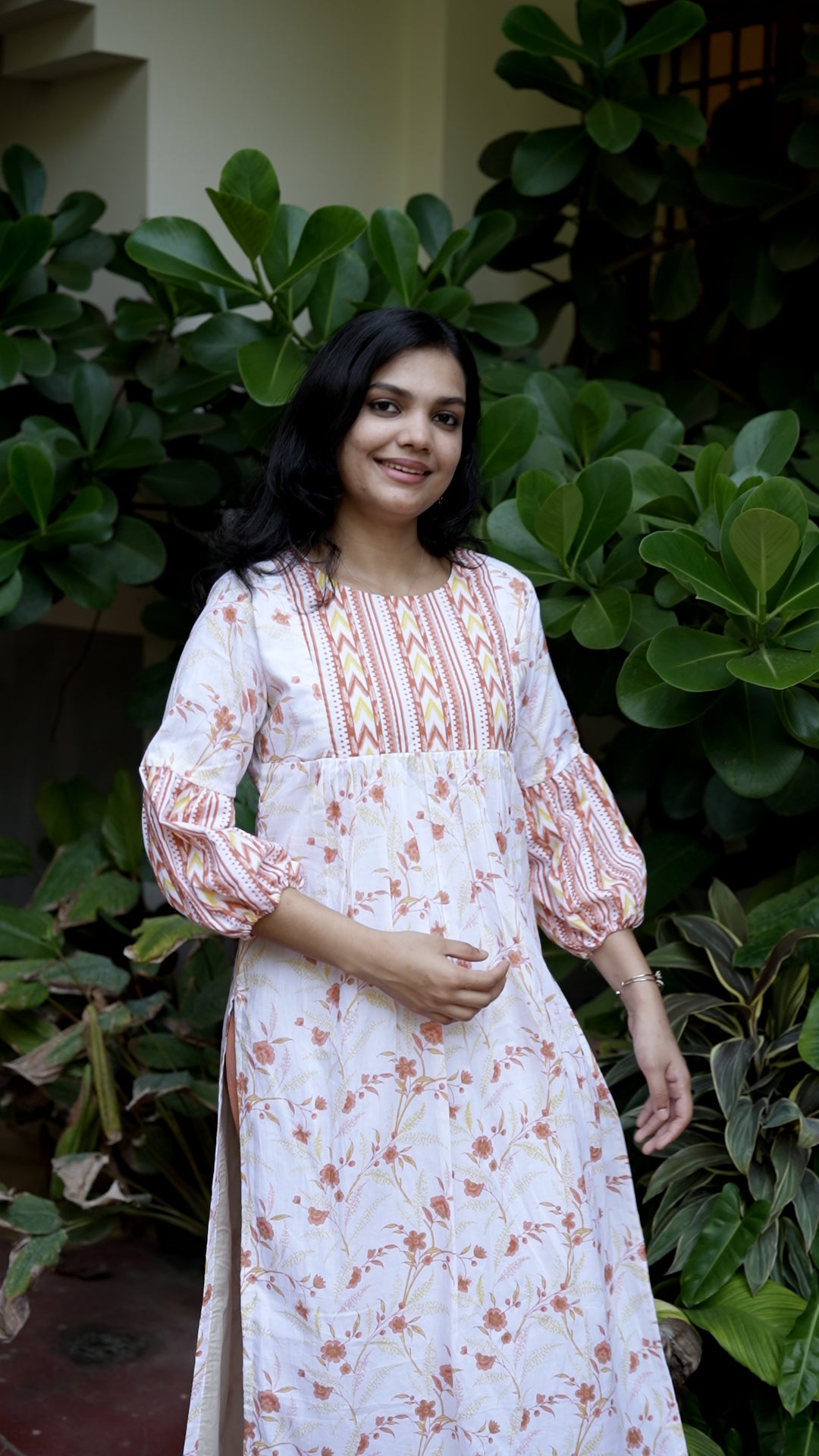 Premium Floral Printed Cotton Kurthi with Puff Sleeves [ZD17]