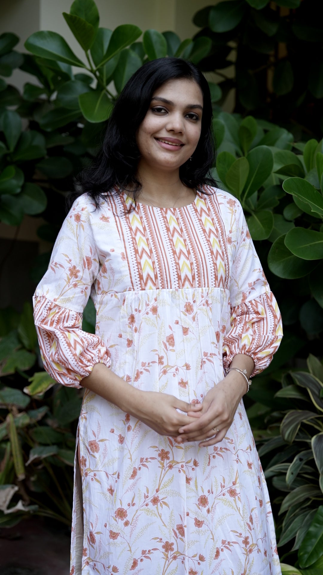 Premium Floral Printed Cotton Kurthi with Puff Sleeves [ZD17]