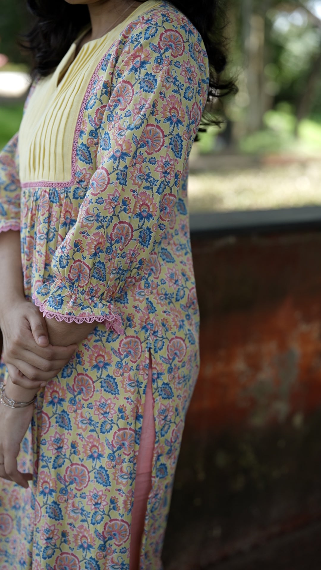 Premium Floral Printed Cotton Kurthi with Pleated Front Detailing [ZD16]