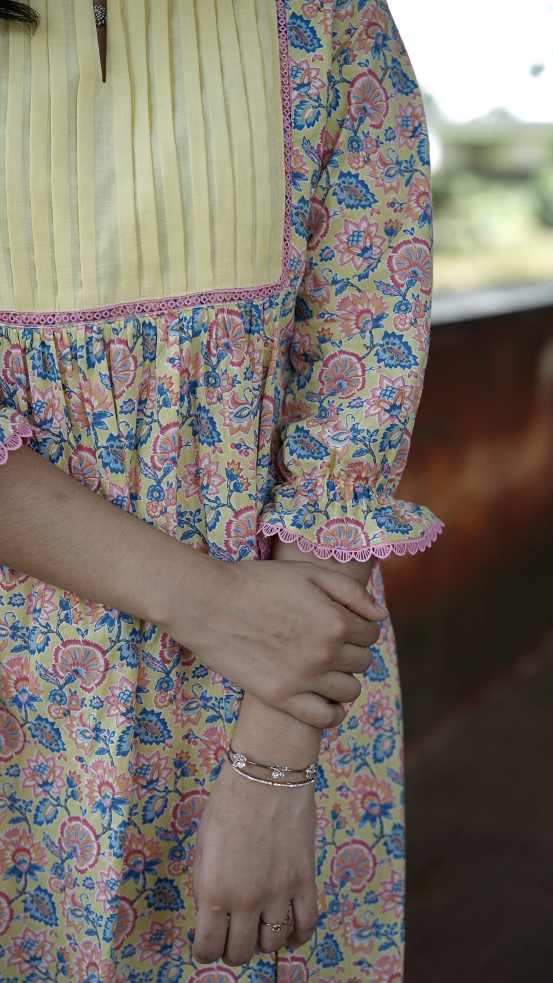 Premium Floral Printed Cotton Kurthi with Pleated Front Detailing [ZD16]