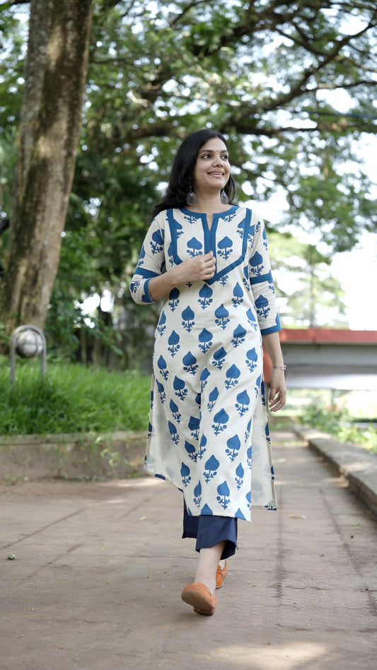 Premium Printed Cotton Kurthi with Contrast Detailing [ZD15]