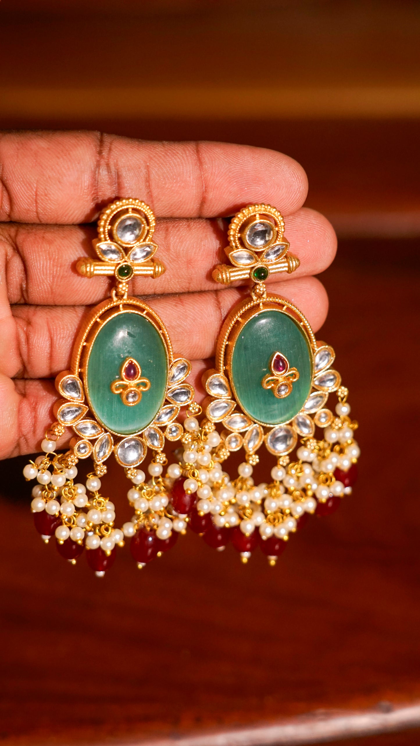 Antique Kundan Chandbali Earrings with Pearl & Bead Tassels [MK19]