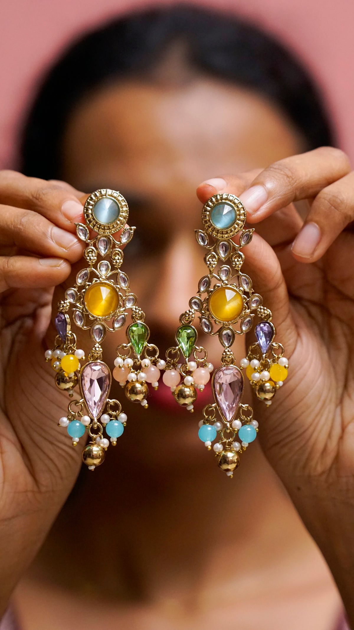 Multicolour Stone Statement Earrings [J95]