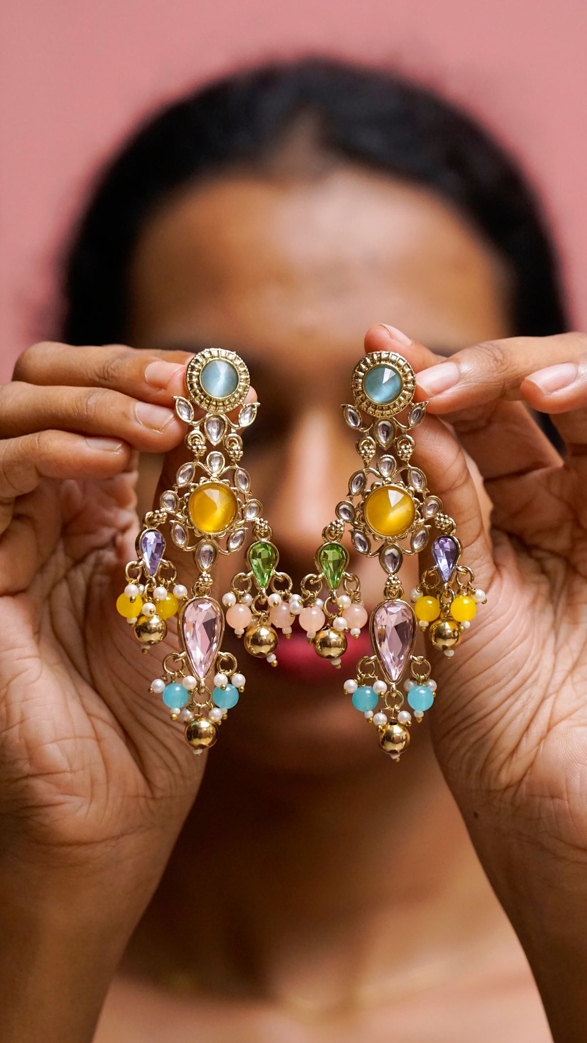 Multicolour Stone Statement Earrings [J95]