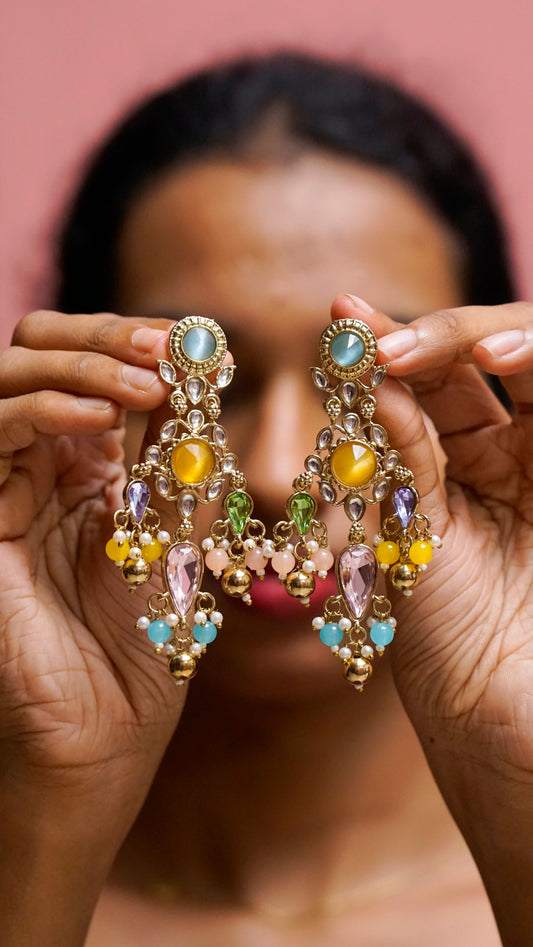 Multicolour Stone Statement Earrings [J95]