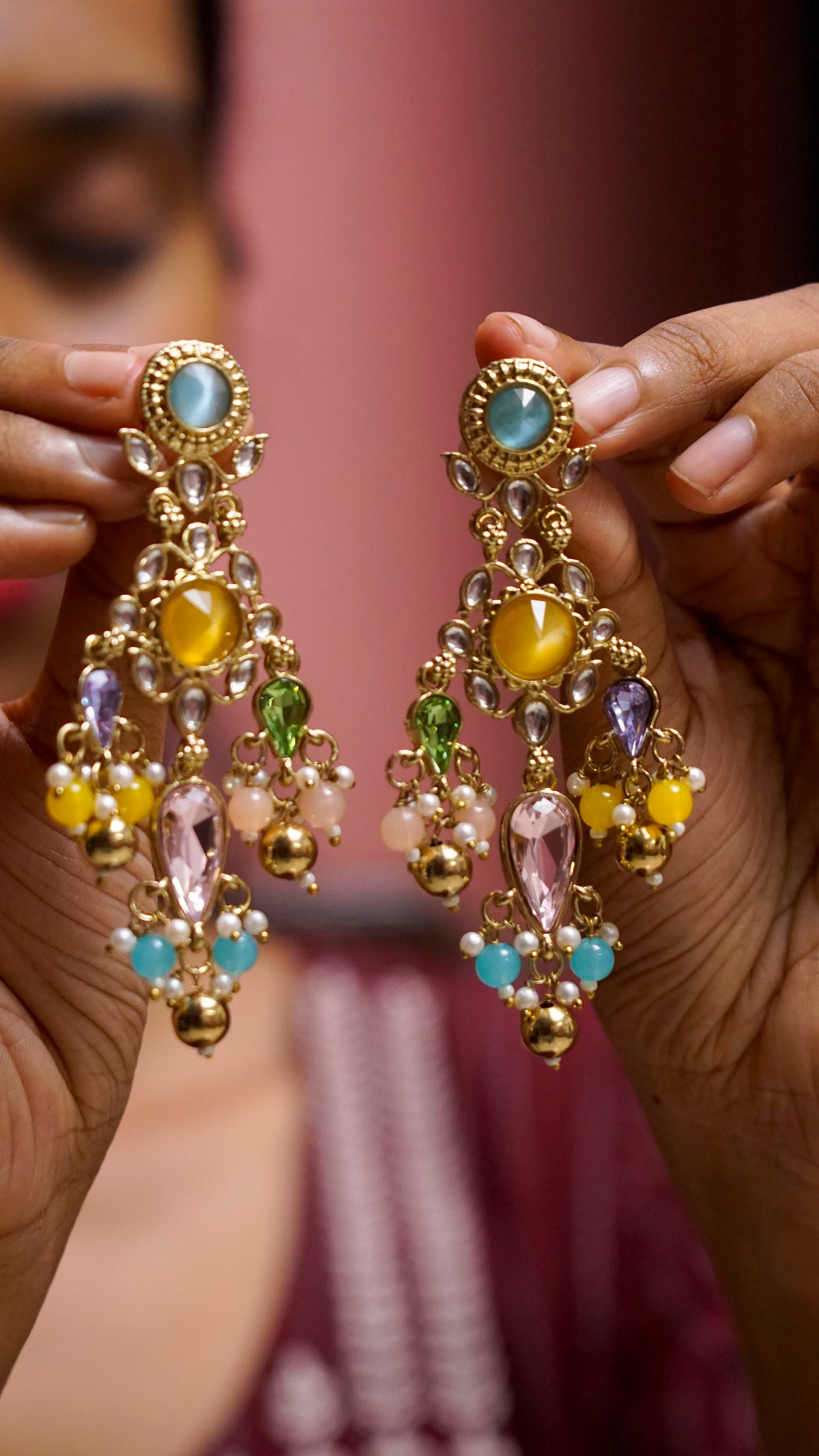 Multicolour Stone Statement Earrings [J95]