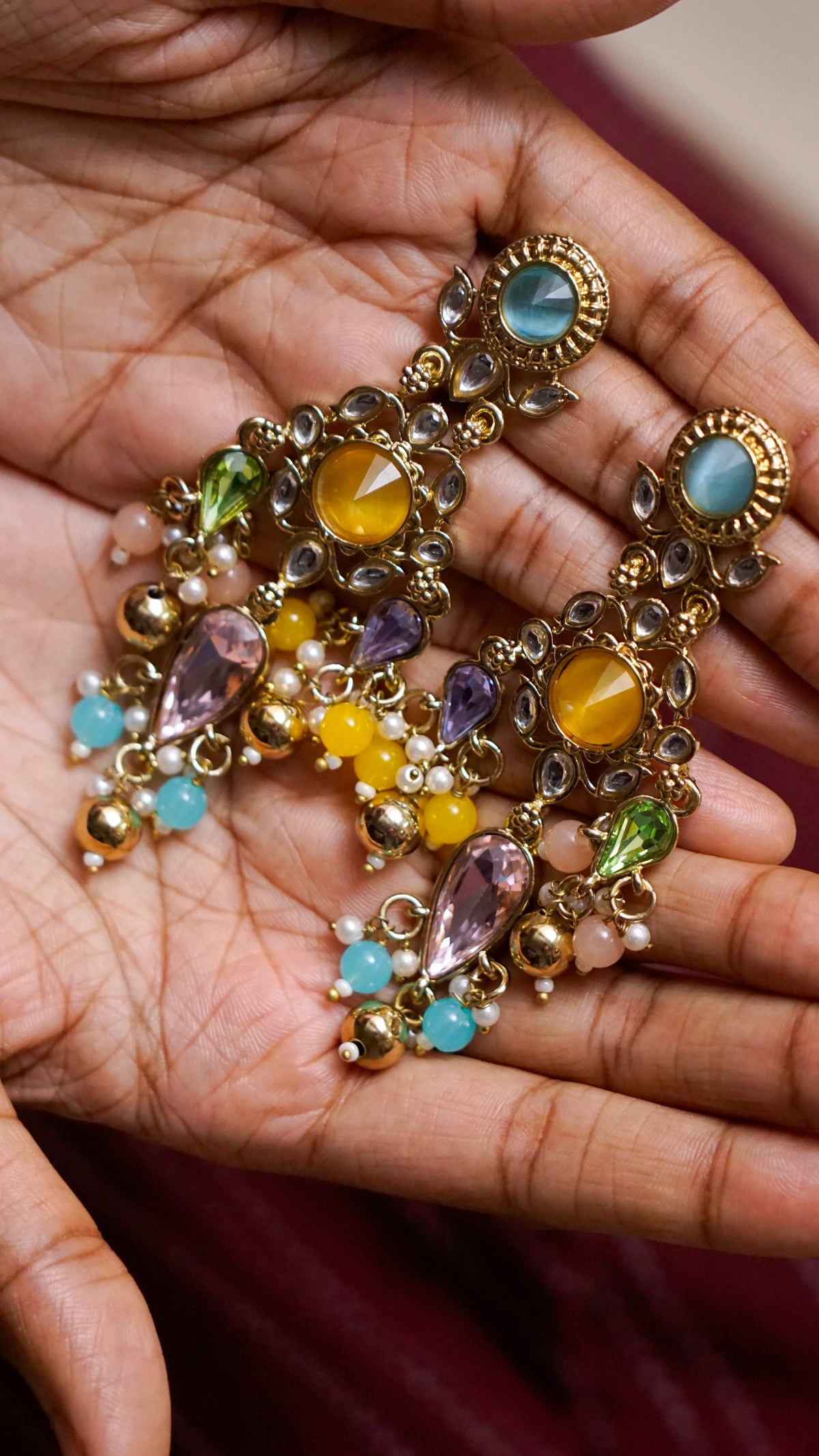 Multicolour Stone Statement Earrings [J95]
