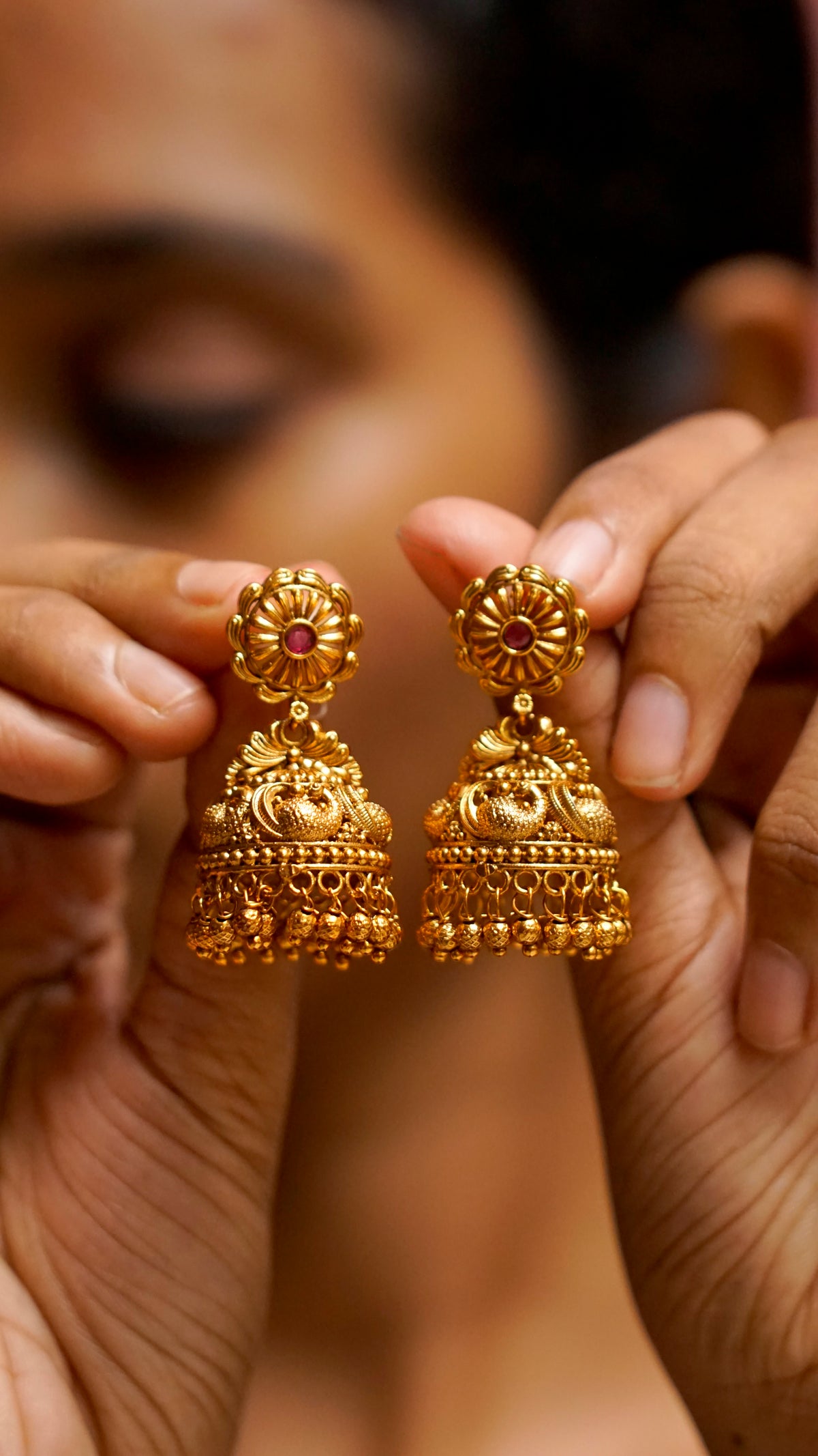 Antique Gold Peacock Jhumka Earrings [J74]