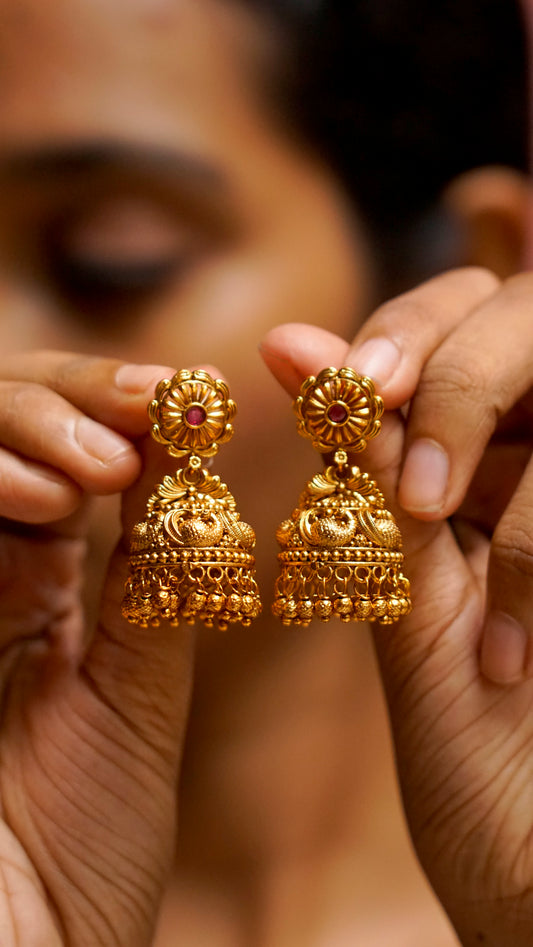 Antique Gold Peacock Jhumka Earrings [J74]