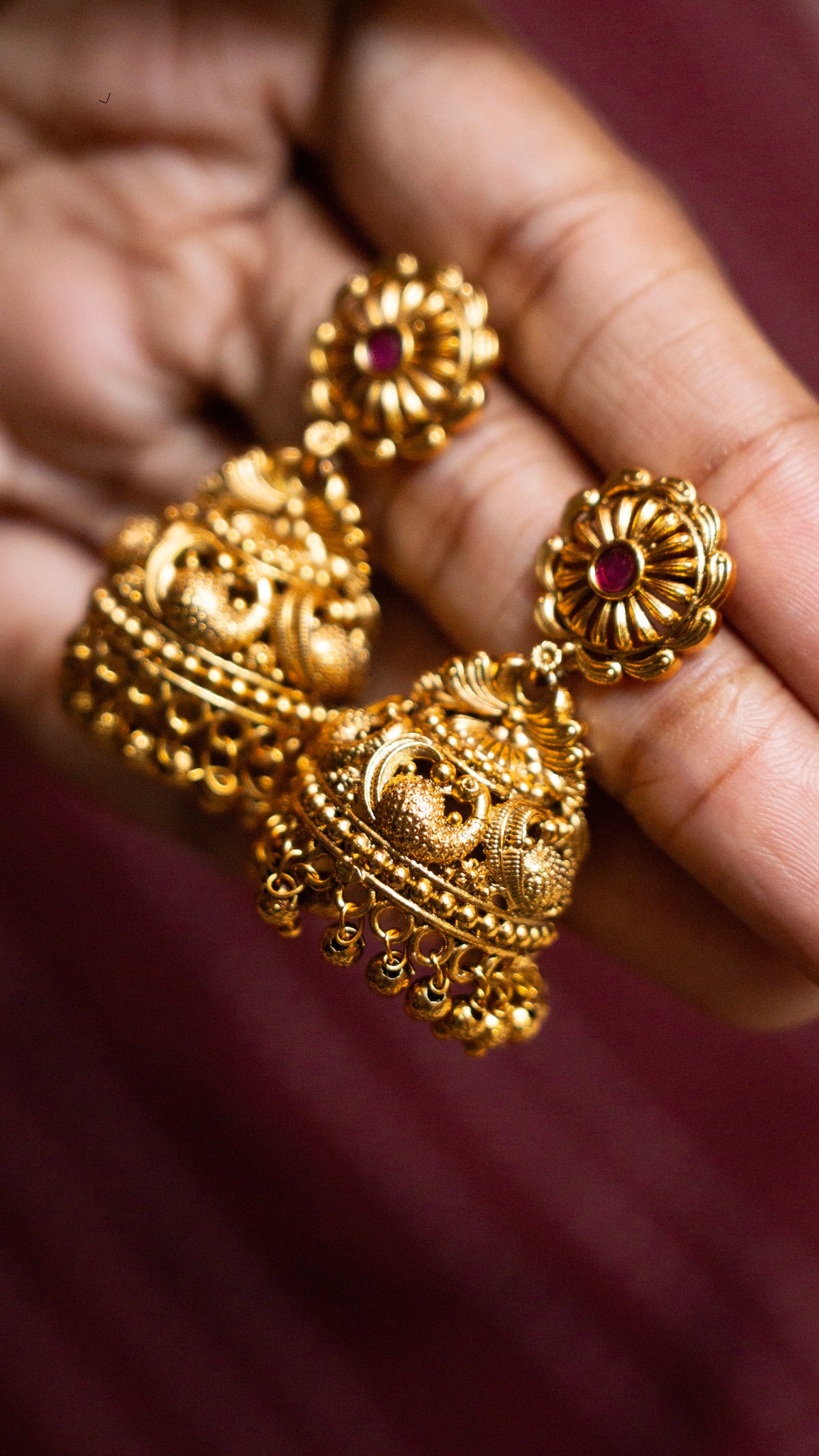 Antique Gold Peacock Jhumka Earrings [J74]