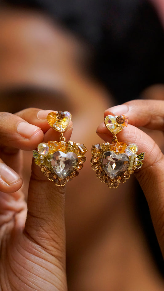 Heart-Shaped Crystal Statement Earrings [J98]
