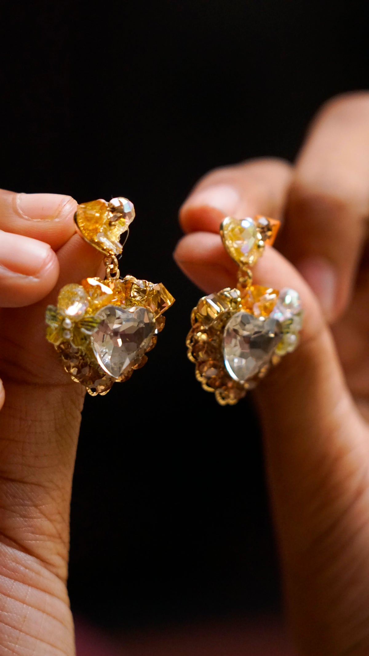 Heart-Shaped Crystal Statement Earrings [J98]