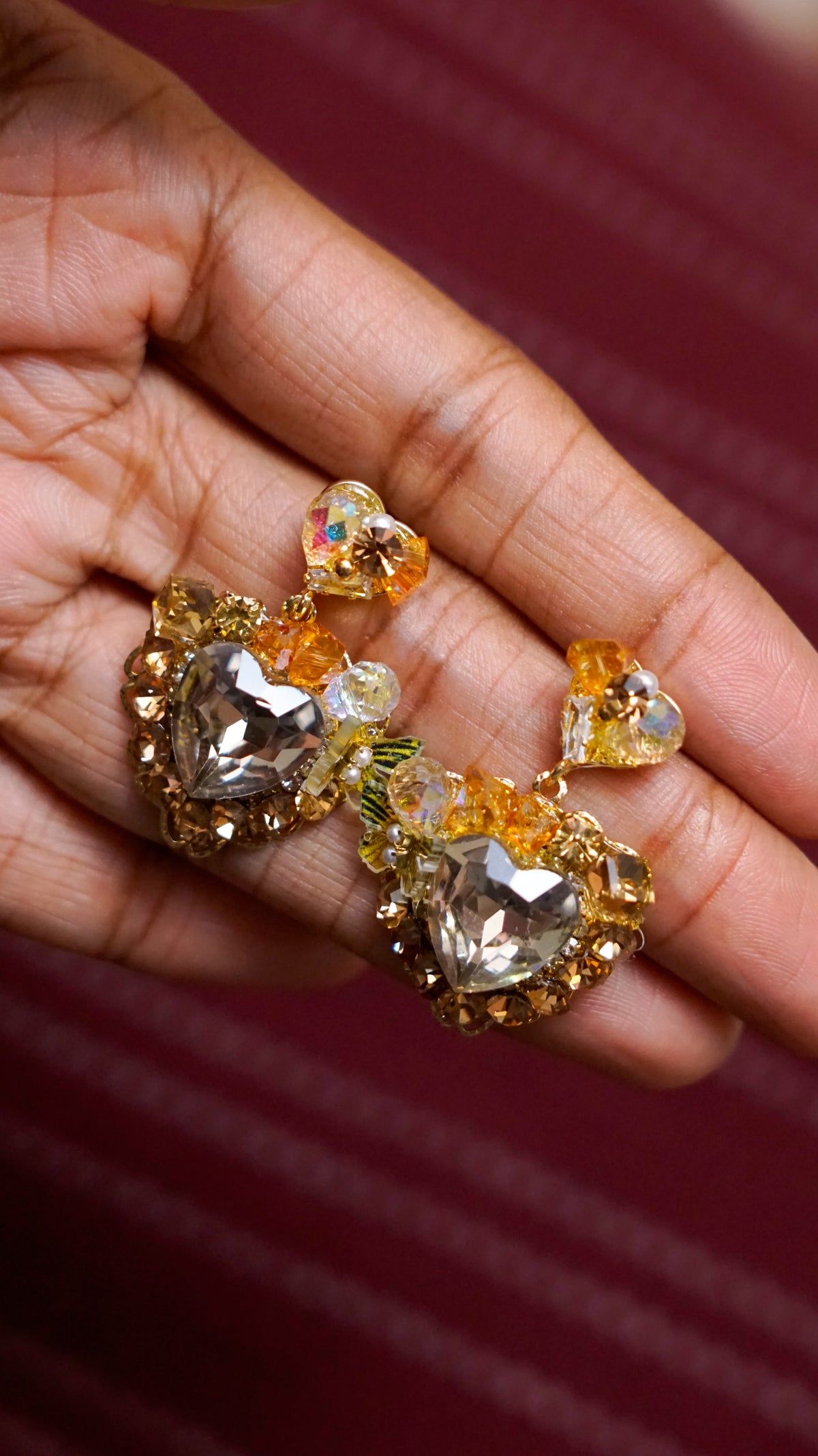 Heart-Shaped Crystal Statement Earrings [J98]
