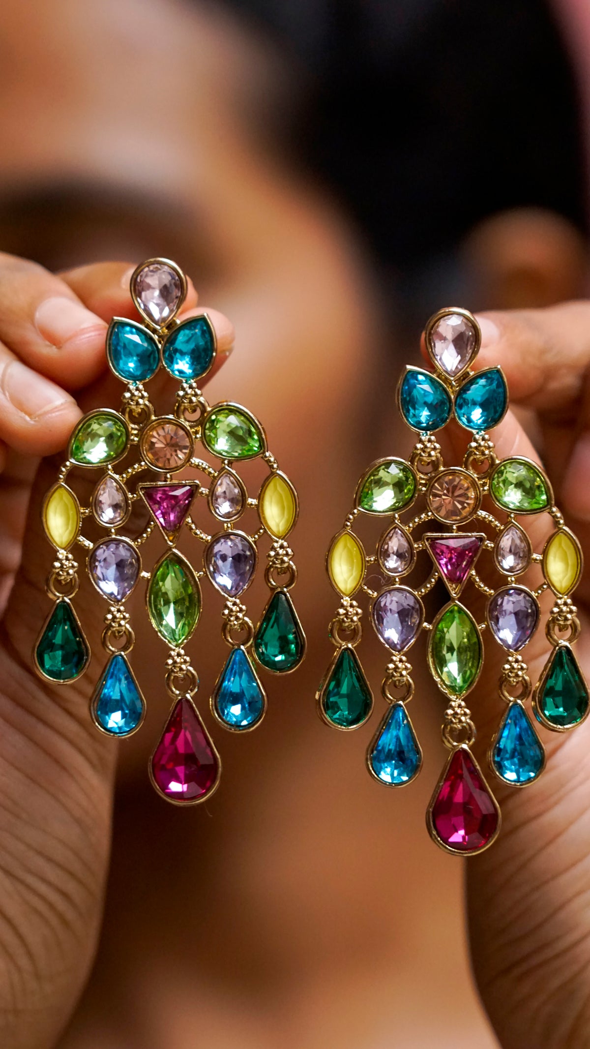 Multicolour Crystal Statement Earrings [J94]