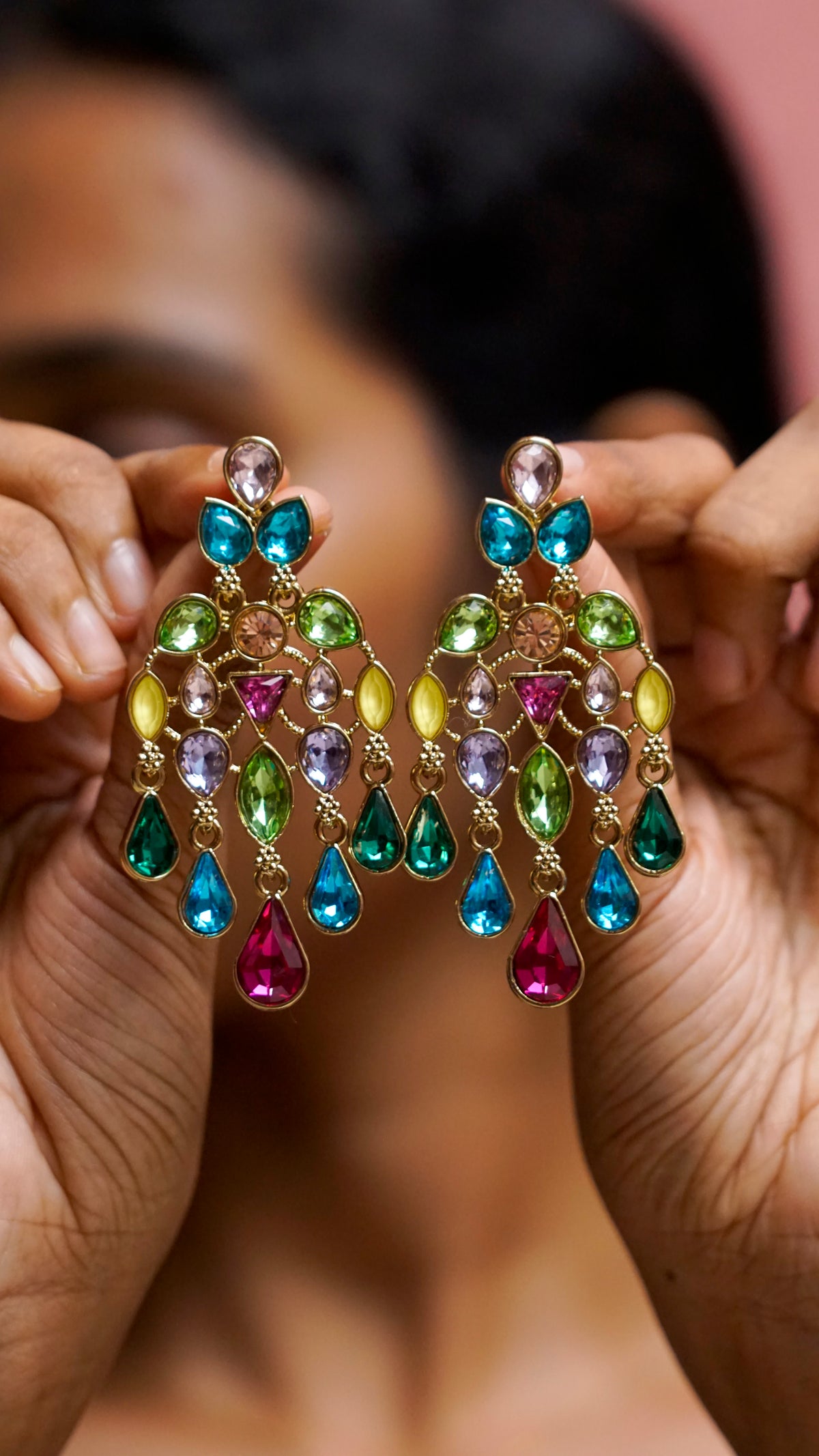 Multicolour Crystal Statement Earrings [J94]
