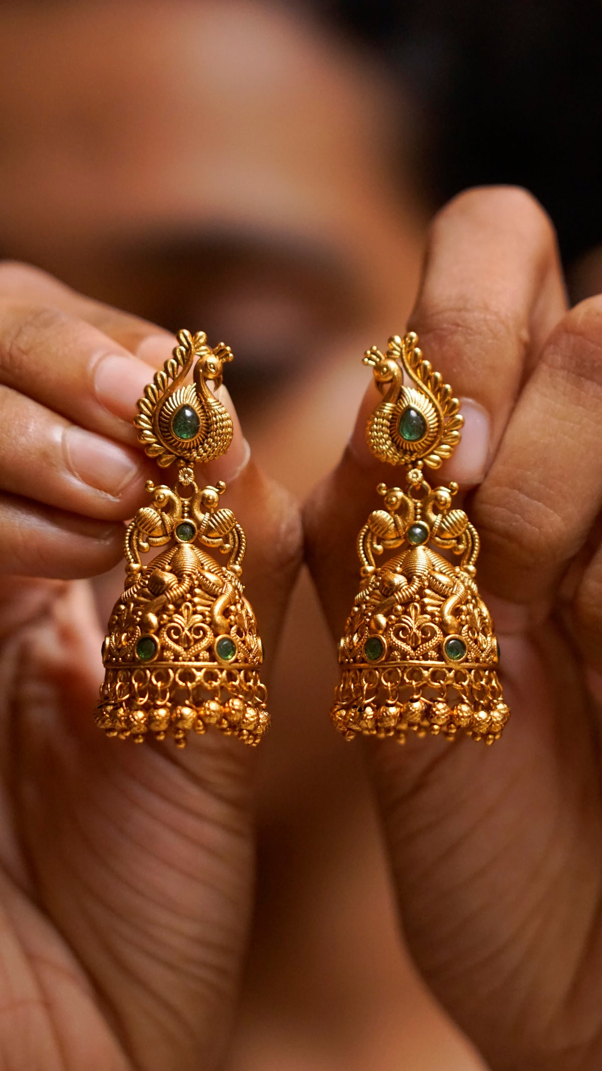Antique Gold Peacock Jhumka Earrings [J60]