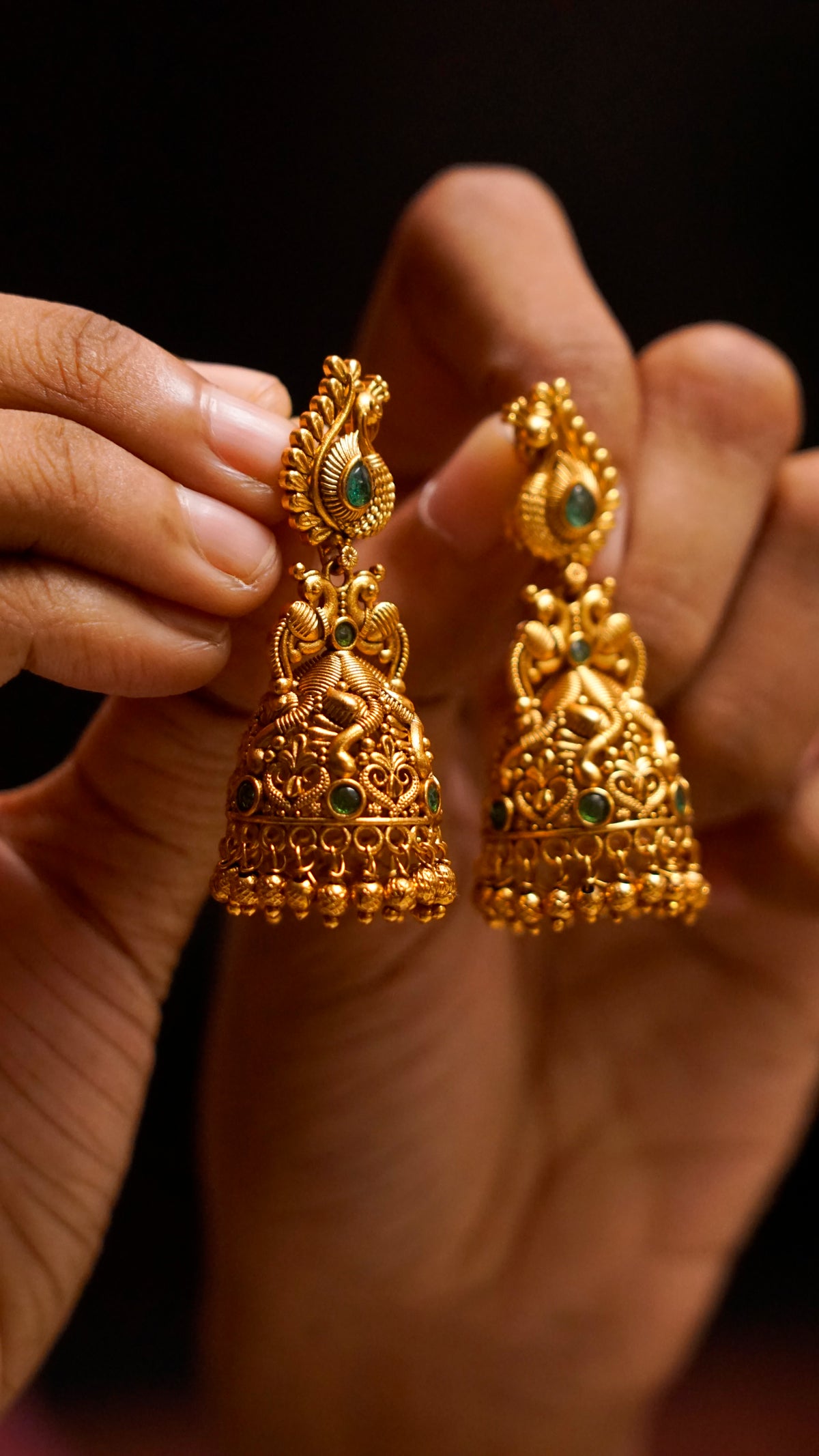 Antique Gold Peacock Jhumka Earrings [J60]