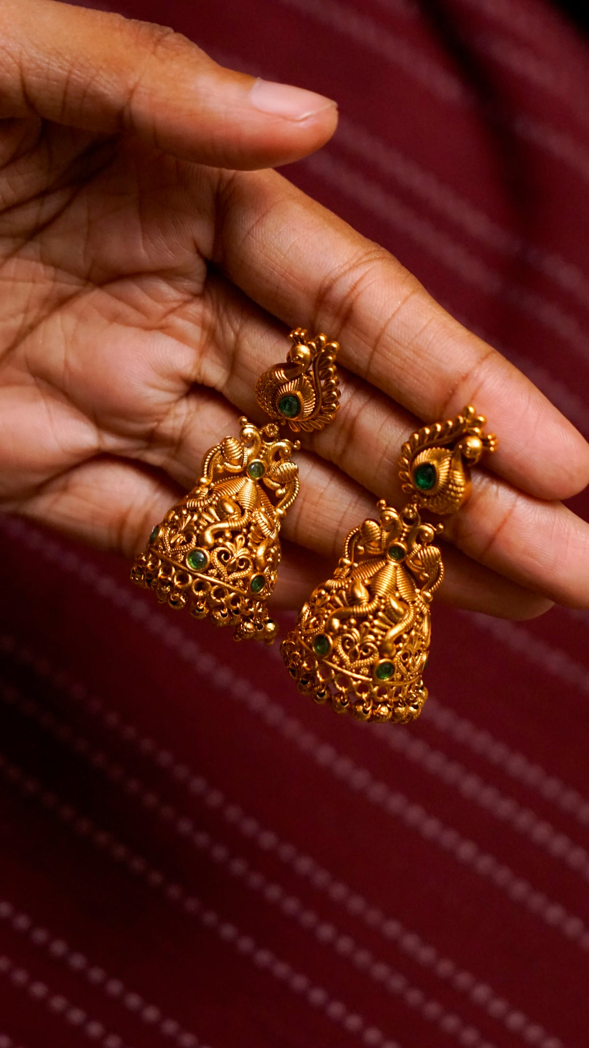Antique Gold Peacock Jhumka Earrings [J60]