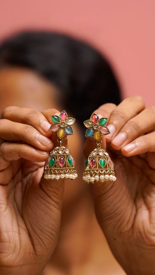 Multicolour Floral Jhumka Earrings [J64]