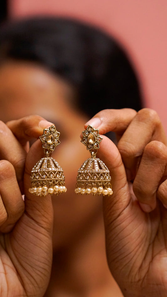 Golden Glow Crystal Jhumka Earrings [J69]