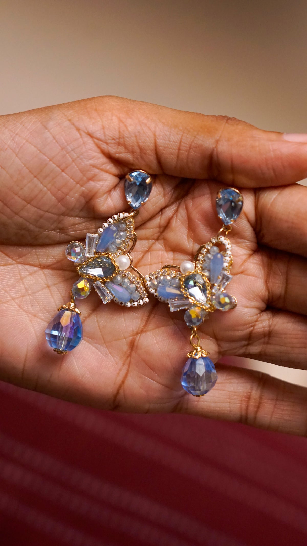 Blue Crystal Butterfly Drop Earrings [J93]