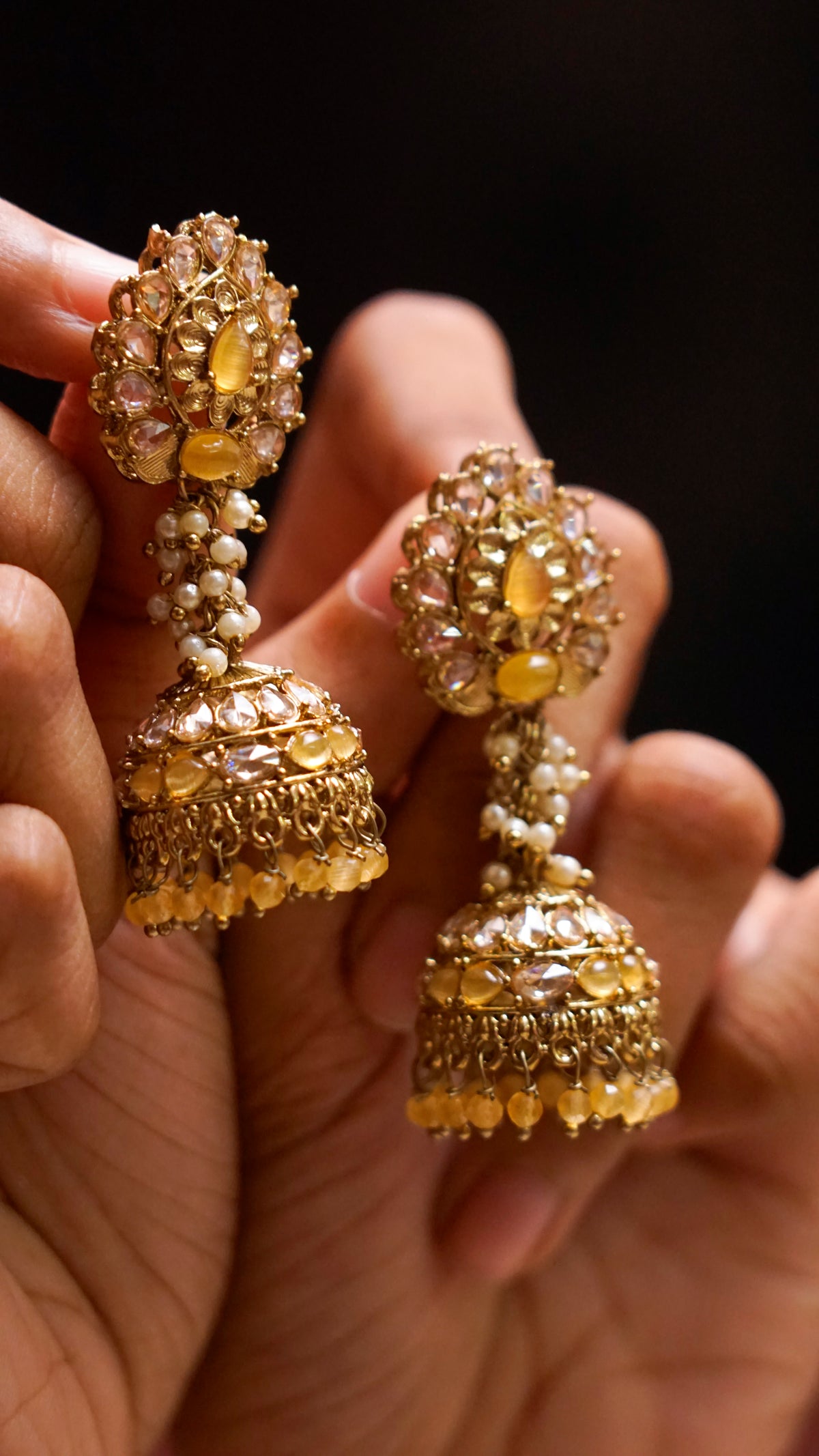 Gold-Tone Stone-Studded Jhumka Earrings [J67]