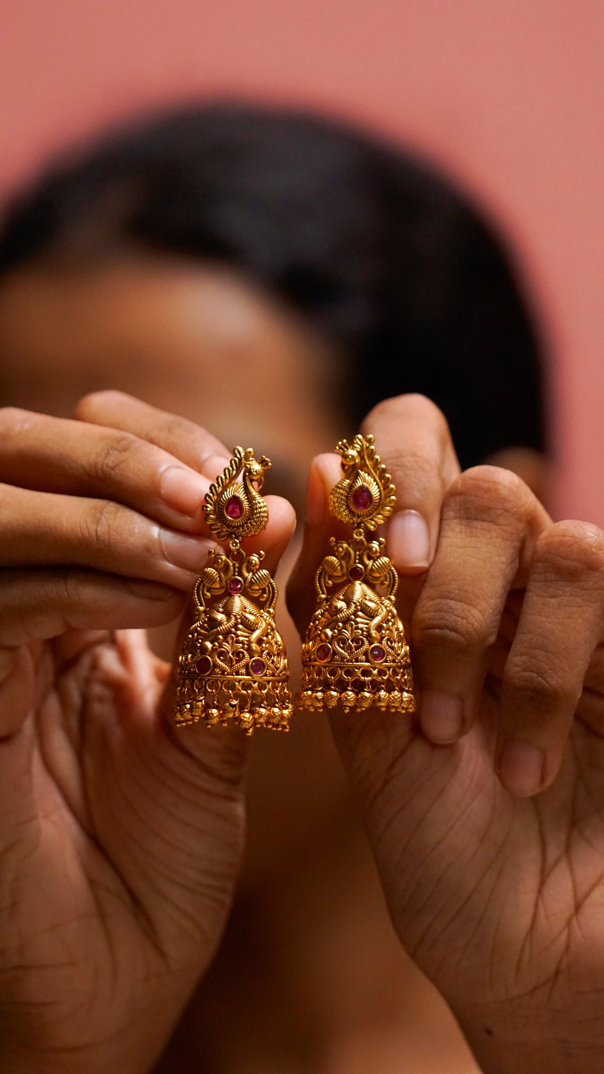 Gold-Tone Stone-Studded Jhumka Earrings [J50]