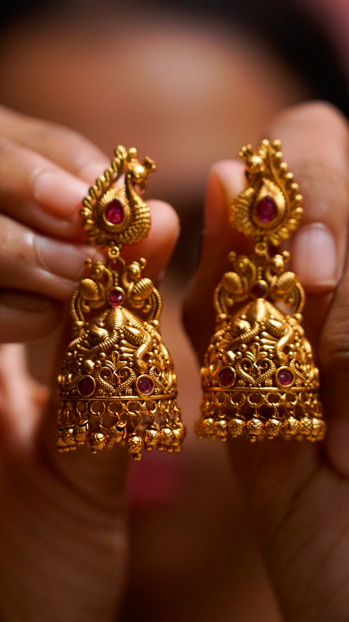 Gold-Tone Stone-Studded Jhumka Earrings [J50]