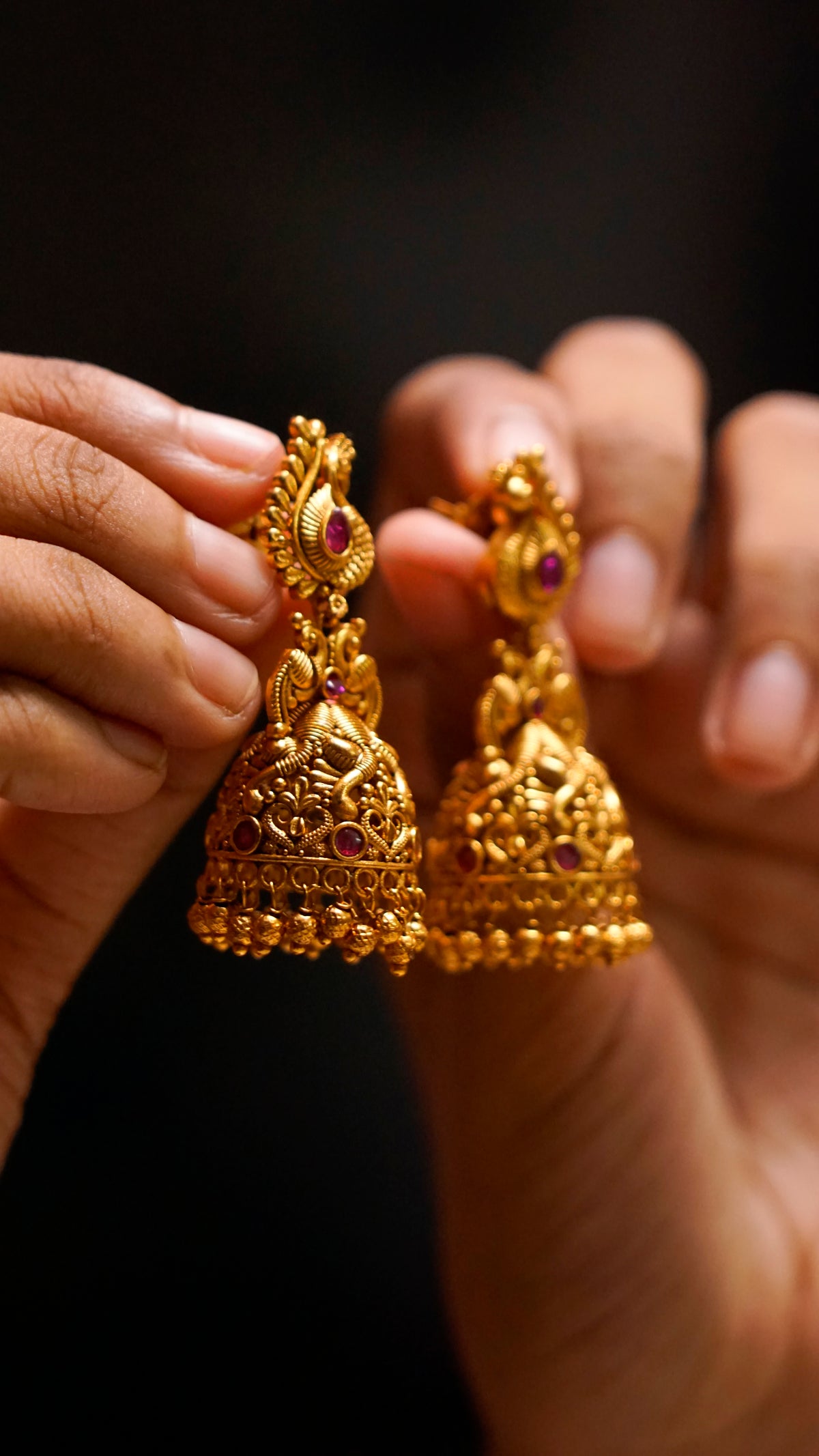 Gold-Tone Stone-Studded Jhumka Earrings [J50]