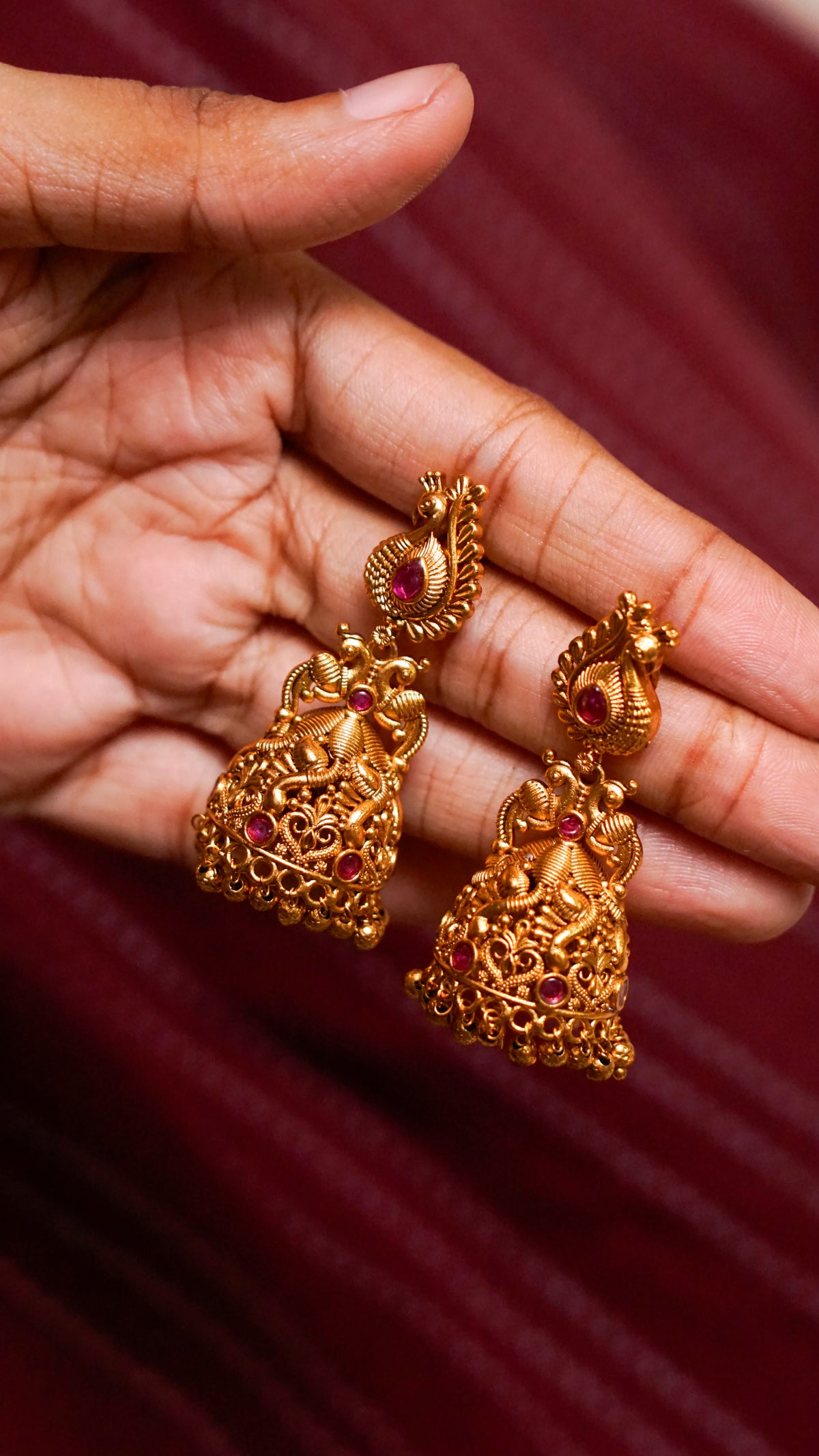 Gold-Tone Stone-Studded Jhumka Earrings [J50]