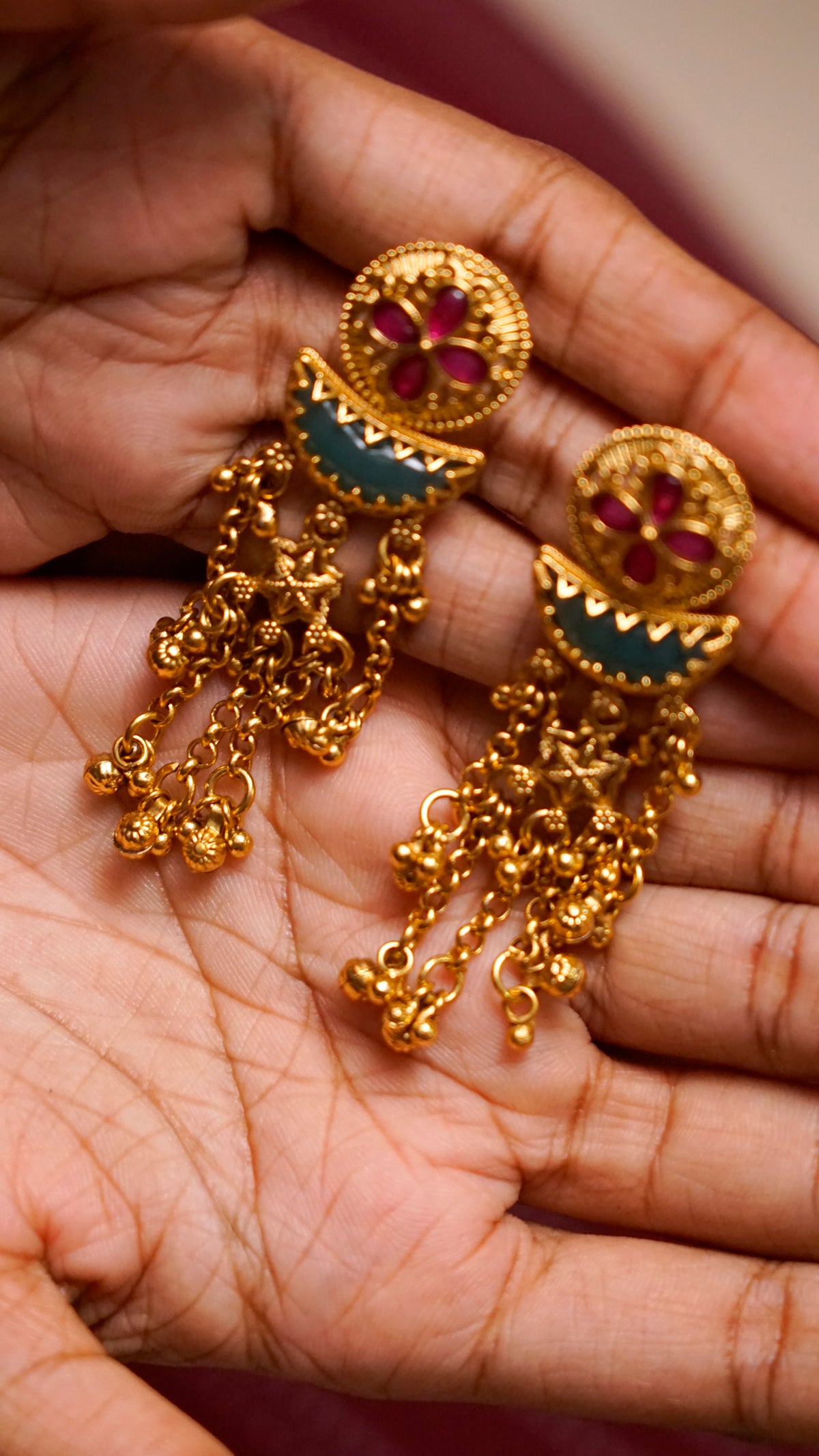 Gold-Tone Stone-Studded Jhumka Earrings  [J72]