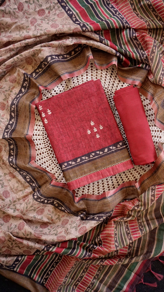 Tussar Chanderi Unstitched Salwar Set [GUD46]