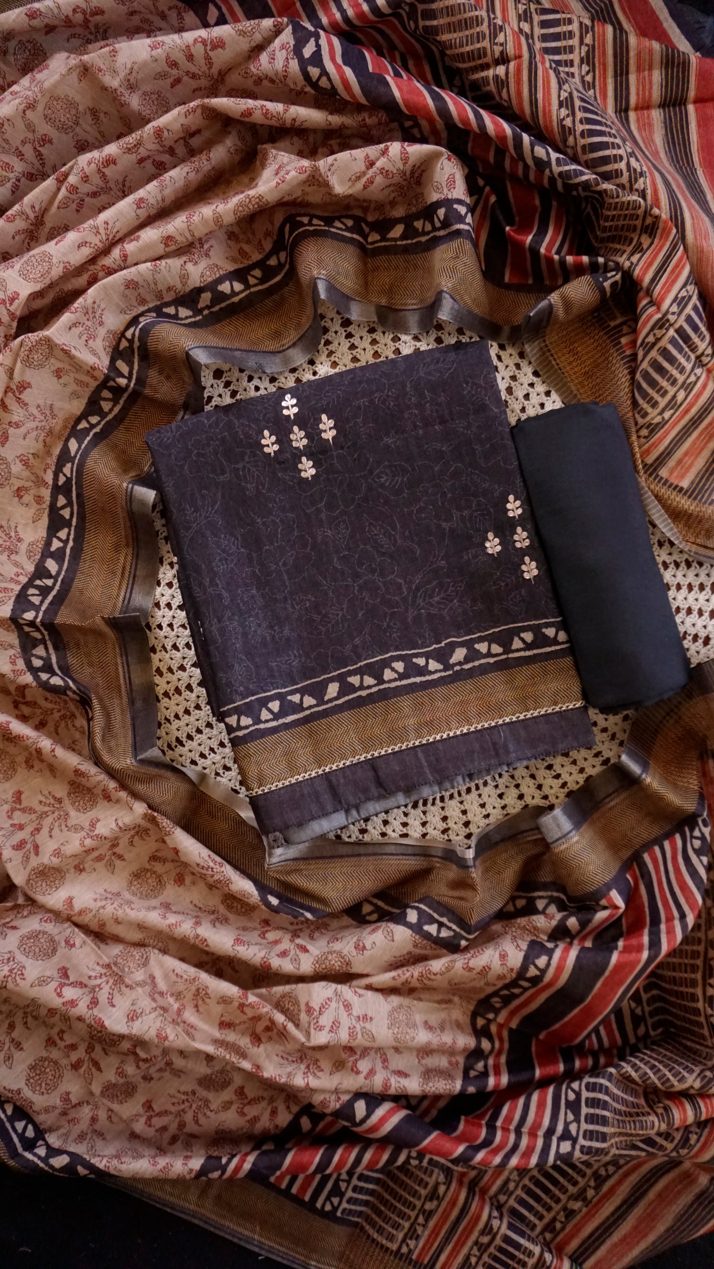 Tussar Chanderi Unstitched Salwar Set [GUD47]