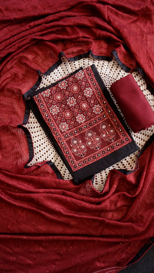 Ajrakh Inspired Print Cotton Salwar Set [GUD246]