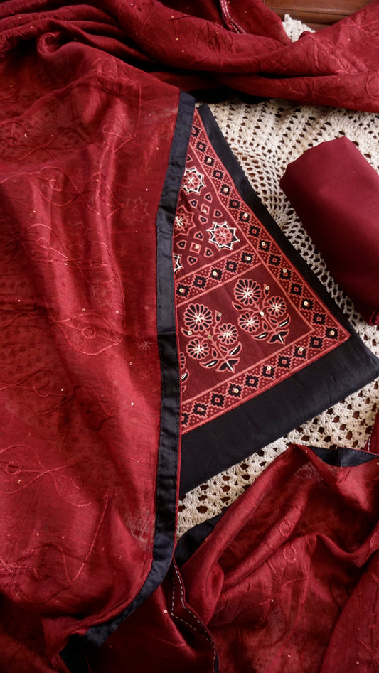 Ajrakh Inspired Print Cotton Salwar Set [GUD246]