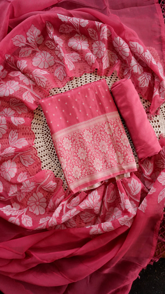 Banarasi Silk Unstitched Salwar Suit with Zari Work [GUD359]
